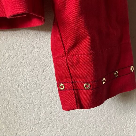 St. John Sport by Marie Gray Red Retro Minimalist Studded 90s Denim Jacket Small - Picture 6 of 9